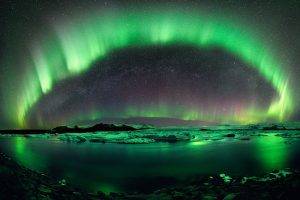 aurorae, Landscape, Lake, Iceland, Ice