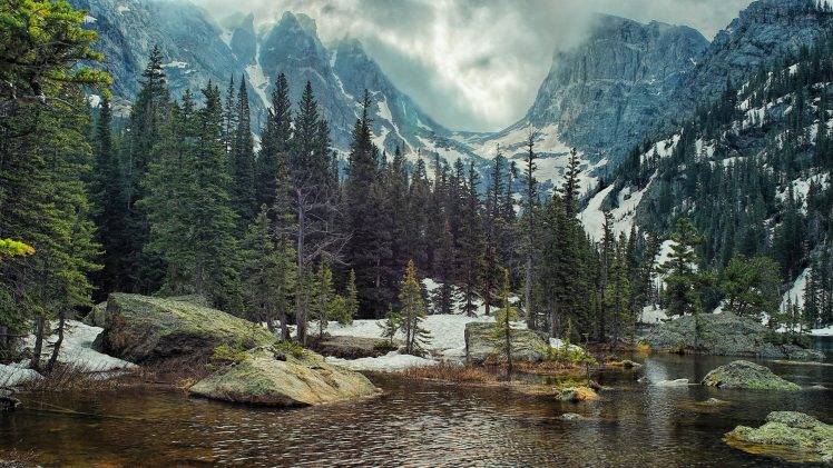 nature, Landscape, Mountain, Forest, Lake, Rock, Pine Trees HD Wallpaper Desktop Background