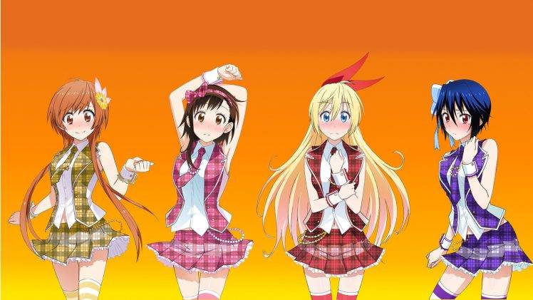 Nisekoi, Kirisaki Chitoge, Onodera Kosaki, Tachibana Marika, Tsugumi Seishirou, Anime Girls, Skirt HD Wallpaper Desktop Background