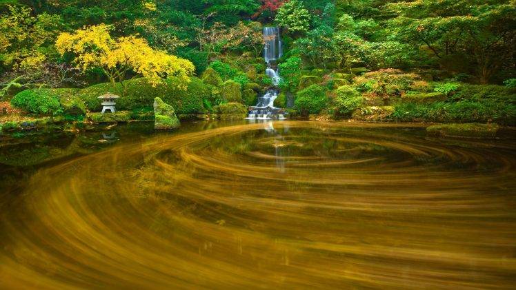 nature, Landscape, Water, Trees, Lake, Waterfall, Garden, Long Exposure, USA HD Wallpaper Desktop Background