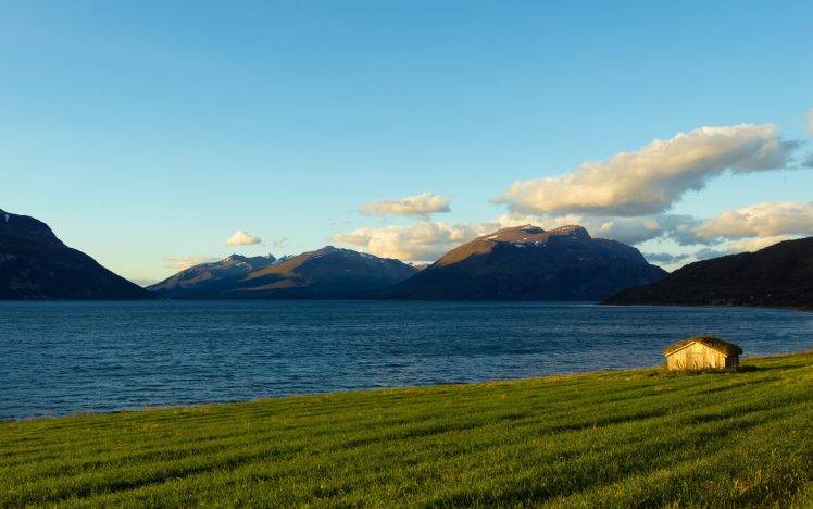 nature, Landscape, Hill, Norway, Sea, Mountain, House, Clouds HD Wallpaper Desktop Background
