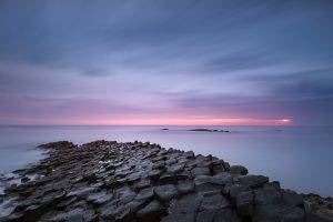 nature, Landscape, Giant's Causeway, Sea, Waves, Rock, Rock Formation, Ireland, Long Exposure, Sunset, Horizon, Clouds