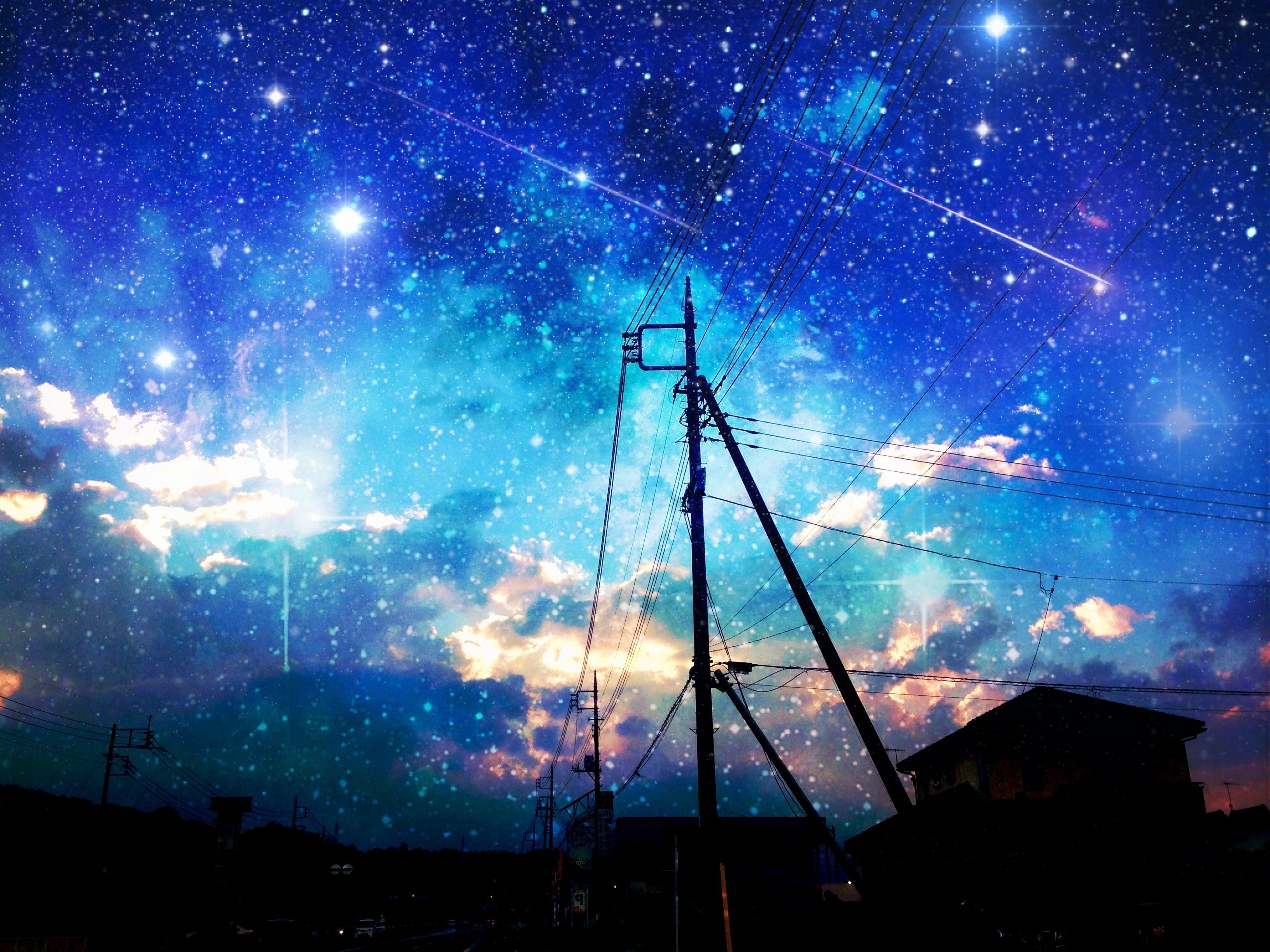 anime, Landscape, Stars Wallpaper