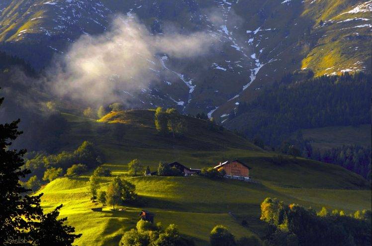 landscape, Nature, Austria, Mountain, Cabin, Trees HD Wallpaper Desktop Background