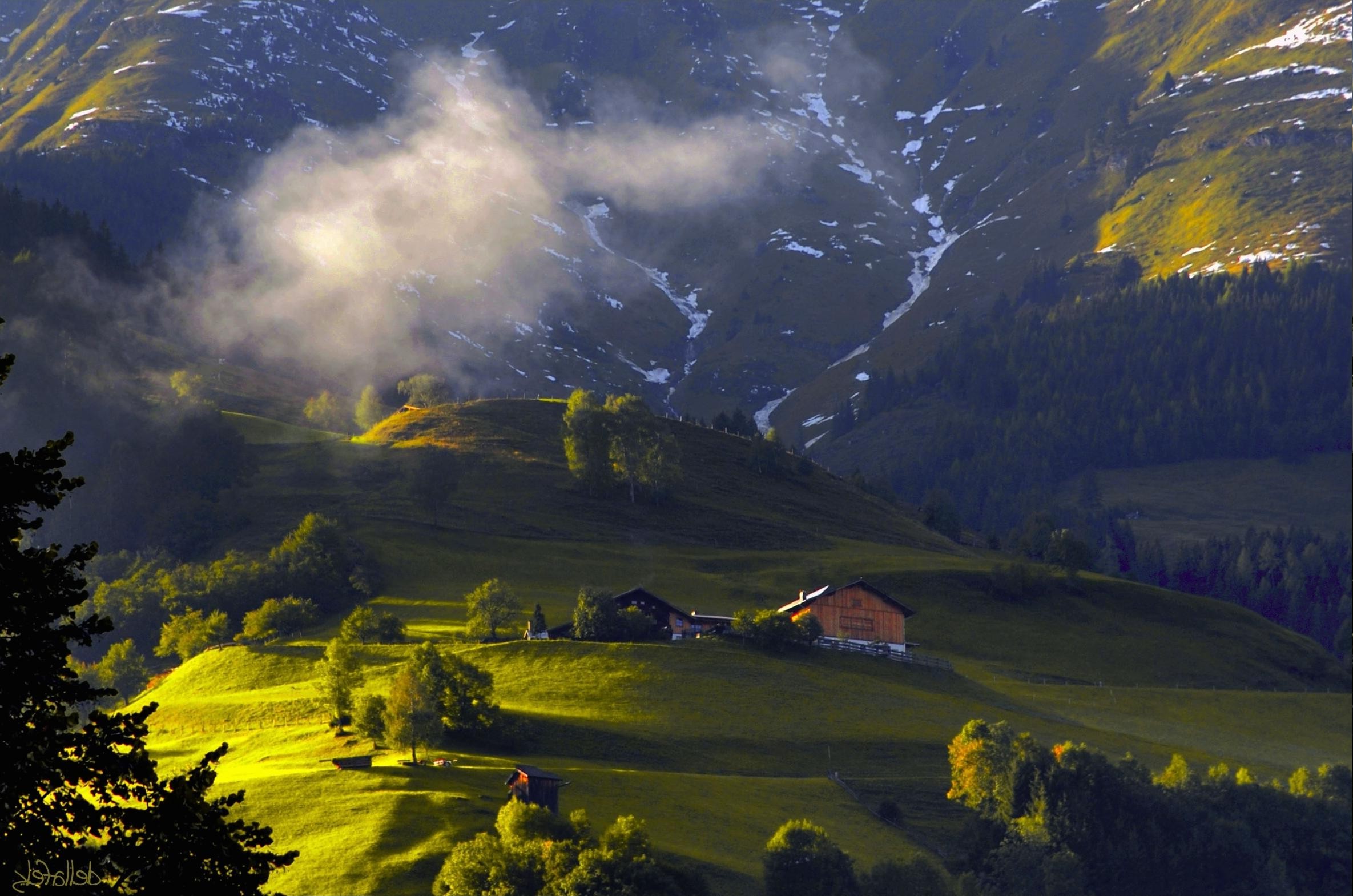 landscape, Nature, Austria, Mountain, Cabin, Trees Wallpaper