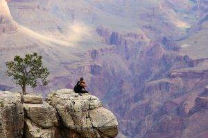 nature, Landscape, Trees, Rock, Sunlight, Men, Mountain, USA, Canyon, Depth Of Field, Cliff