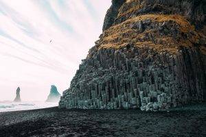 beach, Landscape, Iceland, Reynisfjara, Rock, Rock Formation, Cliff, Coast, Waves, Sea