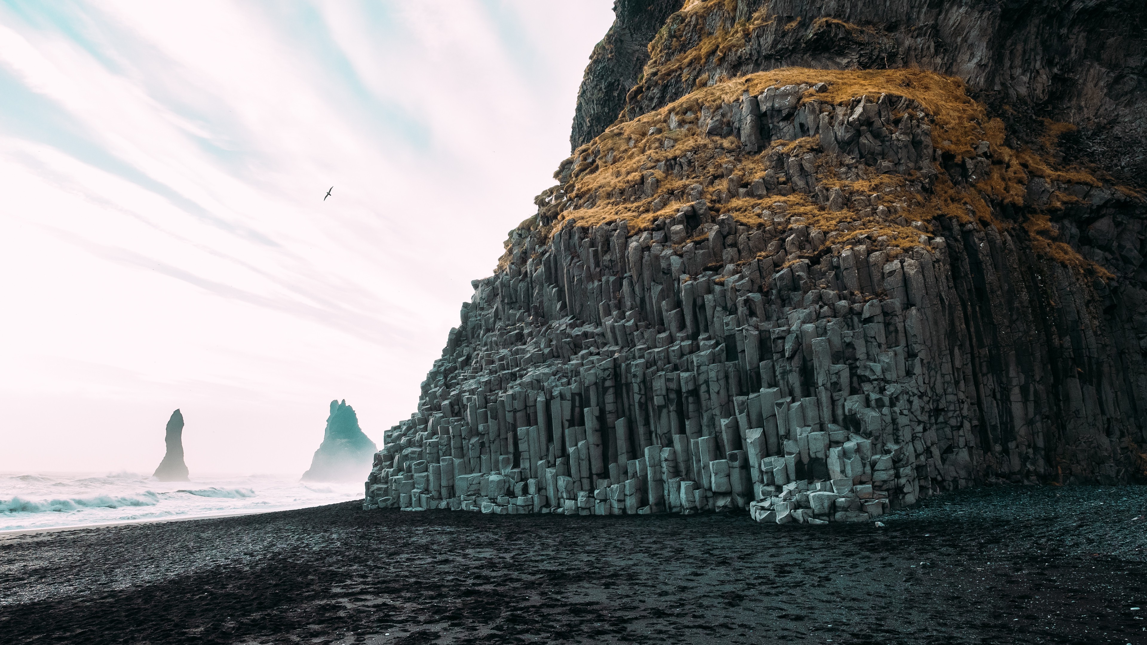 beach, Landscape, Iceland, Reynisfjara, Rock, Rock Formation, Cliff, Coast, Waves, Sea Wallpaper