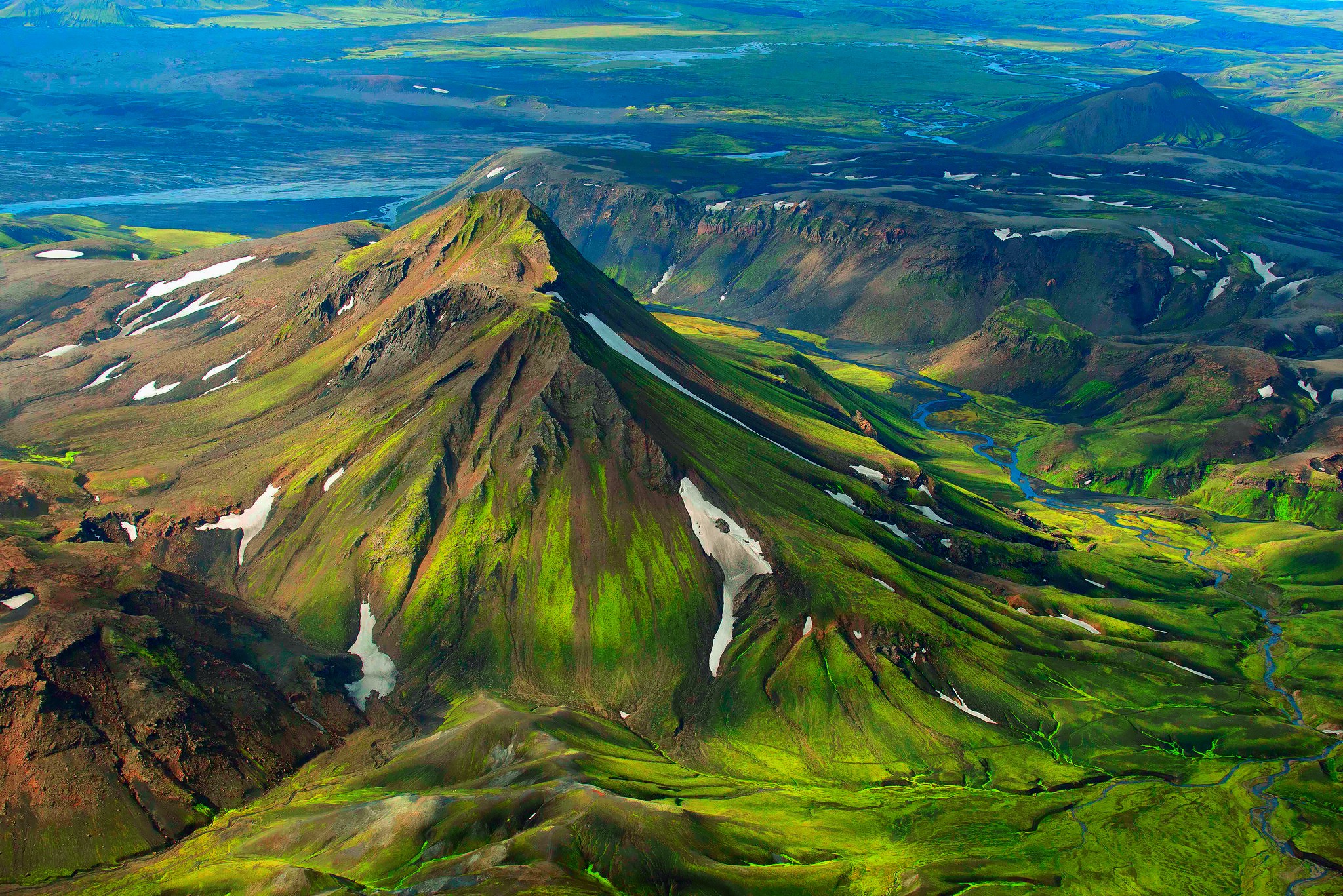 nature, Landscape, Mountain, Iceland, Snow, Bird's Eye View, Top View, Hill, River Wallpaper