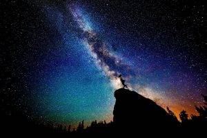 nebula, Cliff, Silhouette, The Lion King, Stars, Night, Milky Way, Nature, Landscape, Disney, Photo Manipulation