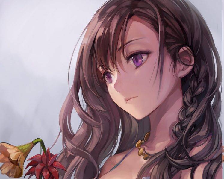 anime Girls, Momoko (Momo Kyun Sword), Purple Eyes, Momo Kyun Sword, Brunette HD Wallpaper Desktop Background