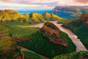 nature, Landscape, Mountain, Trees, Clouds, Bird’s Eye View, Forest, South Africa, Canyon, River, Rock, Valley