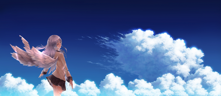 angel, Angel Beats!, Anime, Anime Girls, School Uniform, Schoolgirls, Sky, Clouds, Wings, Tachibana Kanade HD Wallpaper Desktop Background