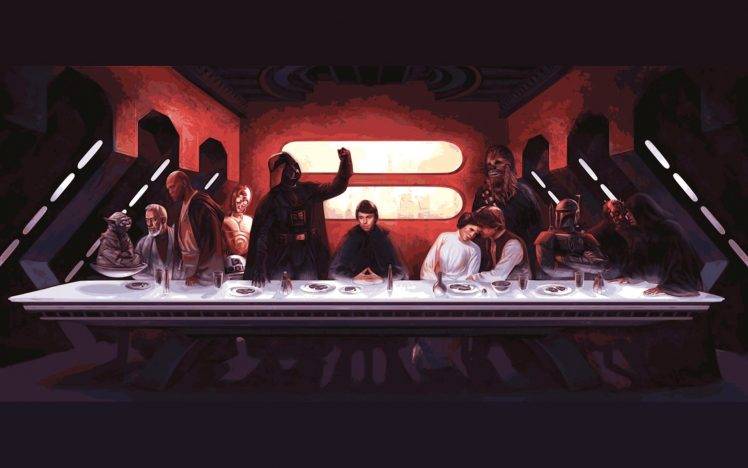 Star Wars, The Last Supper, Darth Vader, Yoda, Darth Maul, Boba Fett, Chewbacca, Han Solo, Mix Up HD Wallpaper Desktop Background