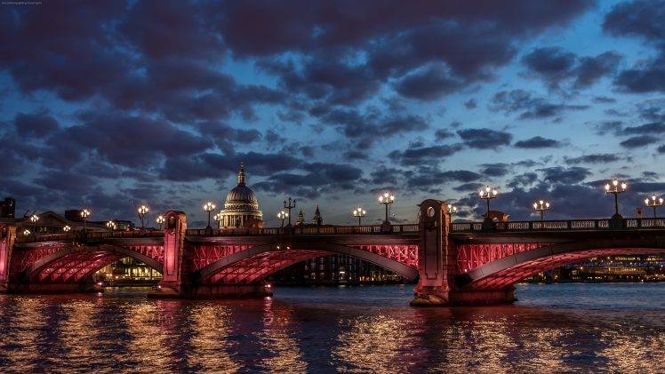 London, City, Landscape, Night, Cathedral, River Thames HD Wallpaper Desktop Background