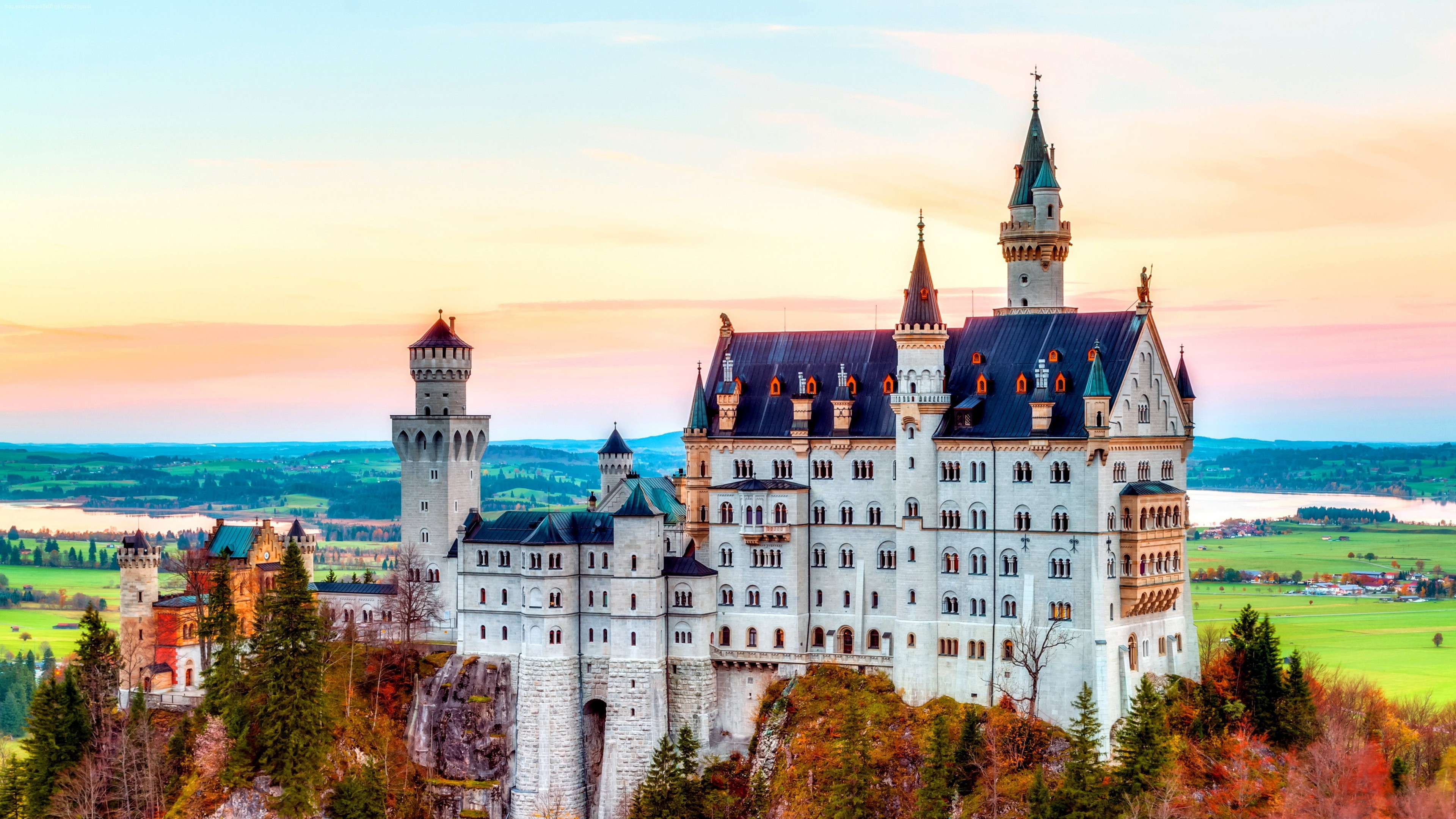 Castle Landscape Neuschwanstein Castle Colorful Nature 