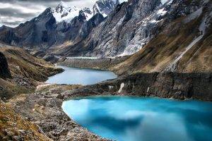 nature, Landscape, Water, Lake, Reflection, Mountain, Clouds, Peru, Snow