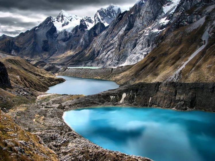 nature, Landscape, Water, Lake, Reflection, Mountain, Clouds, Peru, Snow HD Wallpaper Desktop Background