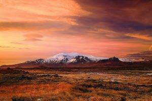 landscape, Iceland, Mountain, Sunset, Nature, Tundra, Clouds, Snow