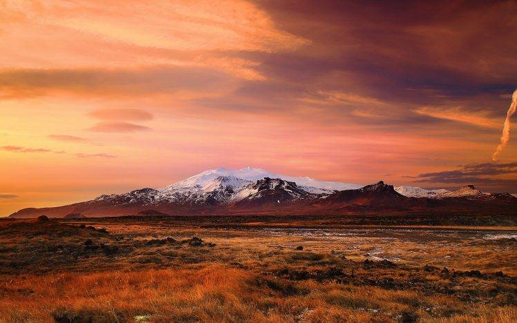 landscape, Iceland, Mountain, Sunset, Nature, Tundra, Clouds, Snow HD Wallpaper Desktop Background