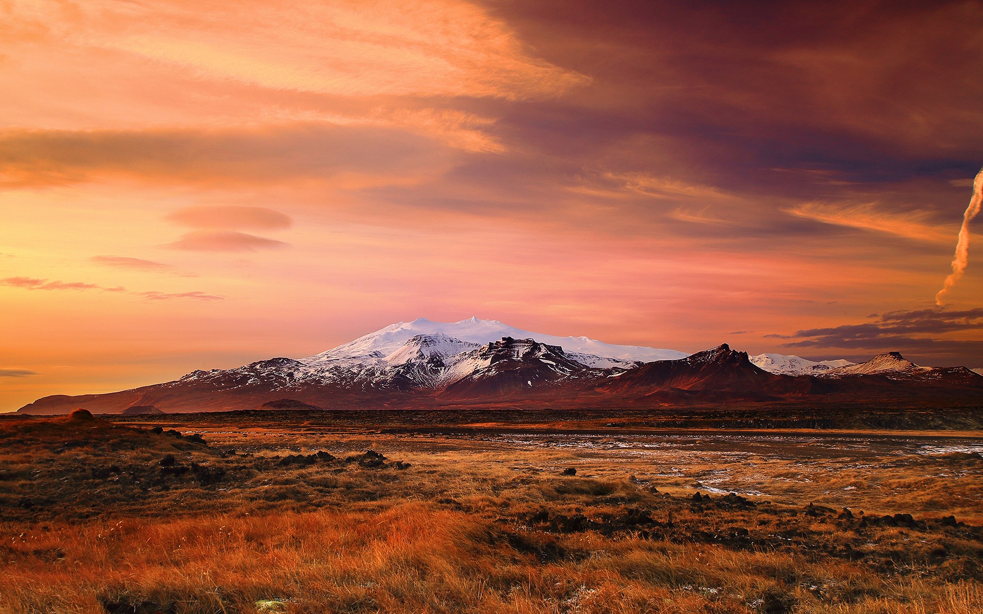 landscape, Iceland, Mountain, Sunset, Nature, Tundra, Clouds, Snow Wallpaper