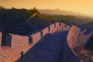 China, Great Wall Of China, Architecture, Sunset, Hill, Landscape