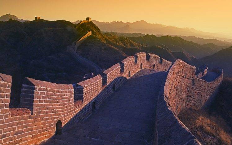 China, Great Wall Of China, Architecture, Sunset, Hill, Landscape HD Wallpaper Desktop Background