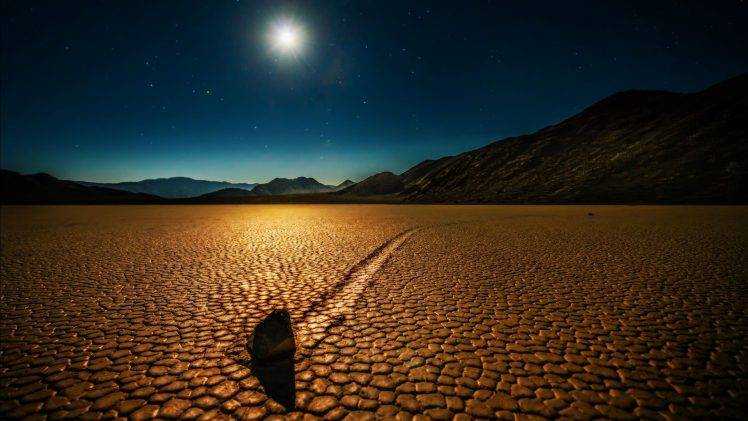nature, Landscape, Night, Moon, Moonlight, Mountain, Death Valley, California, USA, Desert, Valley, Rock, Stars, Shadow HD Wallpaper Desktop Background