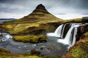 nature, Landscape, Waterfall, River, Hill