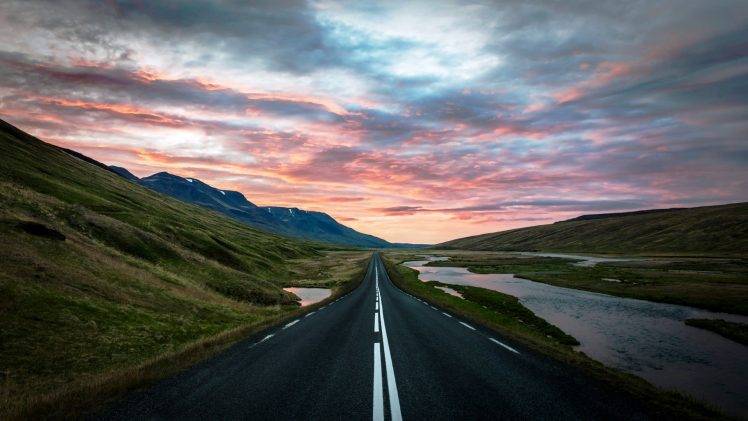 nature, Landscape, Iceland, Road, Sunset, Hill HD Wallpaper Desktop Background