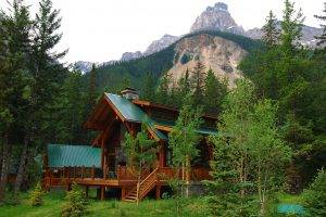 nature, Landscape, Mountain, Trees, Forest, House, Alberta, Canada, Rock, Wood