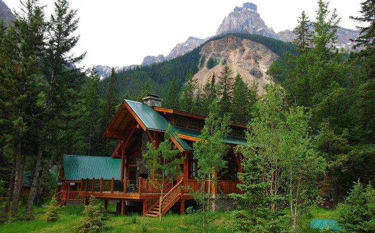 nature, Landscape, Mountain, Trees, Forest, House, Alberta, Canada, Rock, Wood HD Wallpaper Desktop Background
