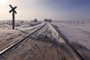 landscape, Snow, Railway, Winter, Field