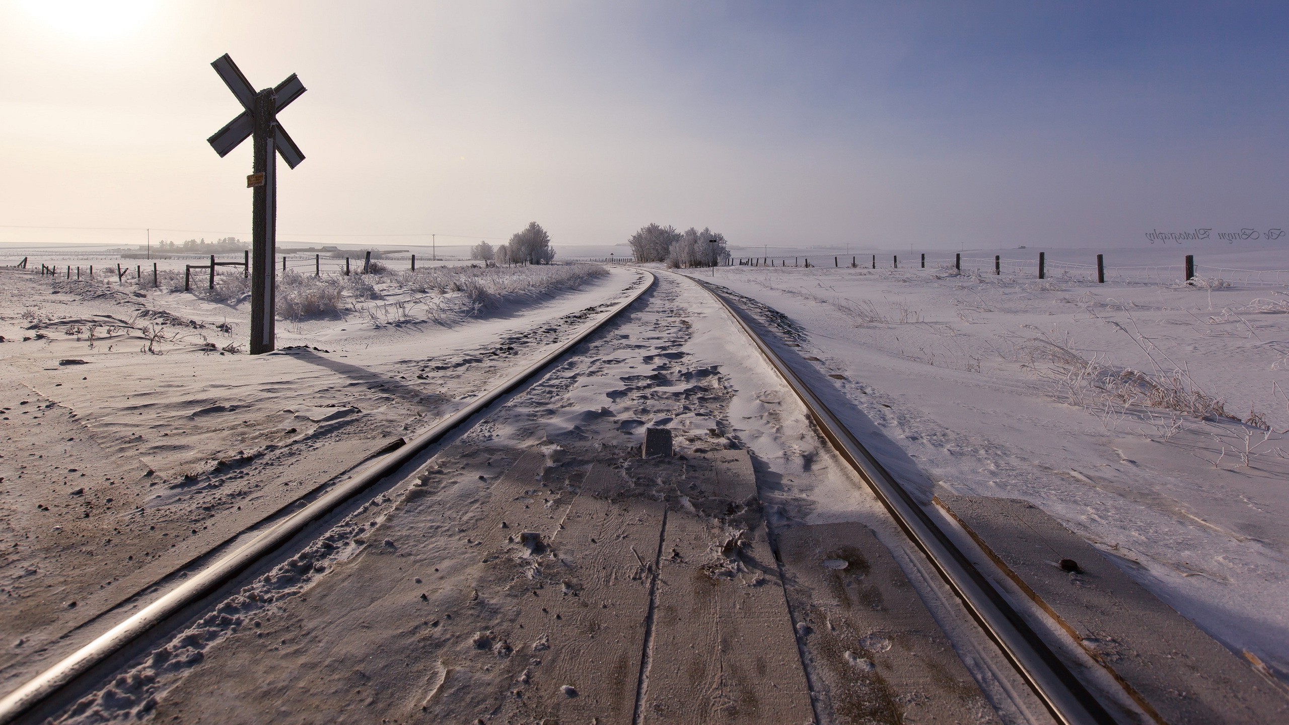 landscape, Snow, Railway, Winter, Field Wallpaper