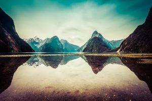 Milford Sound, New Zealand, Lake, Reflection, Clouds, Snow, Mountain, Landscape, Nature, Calm