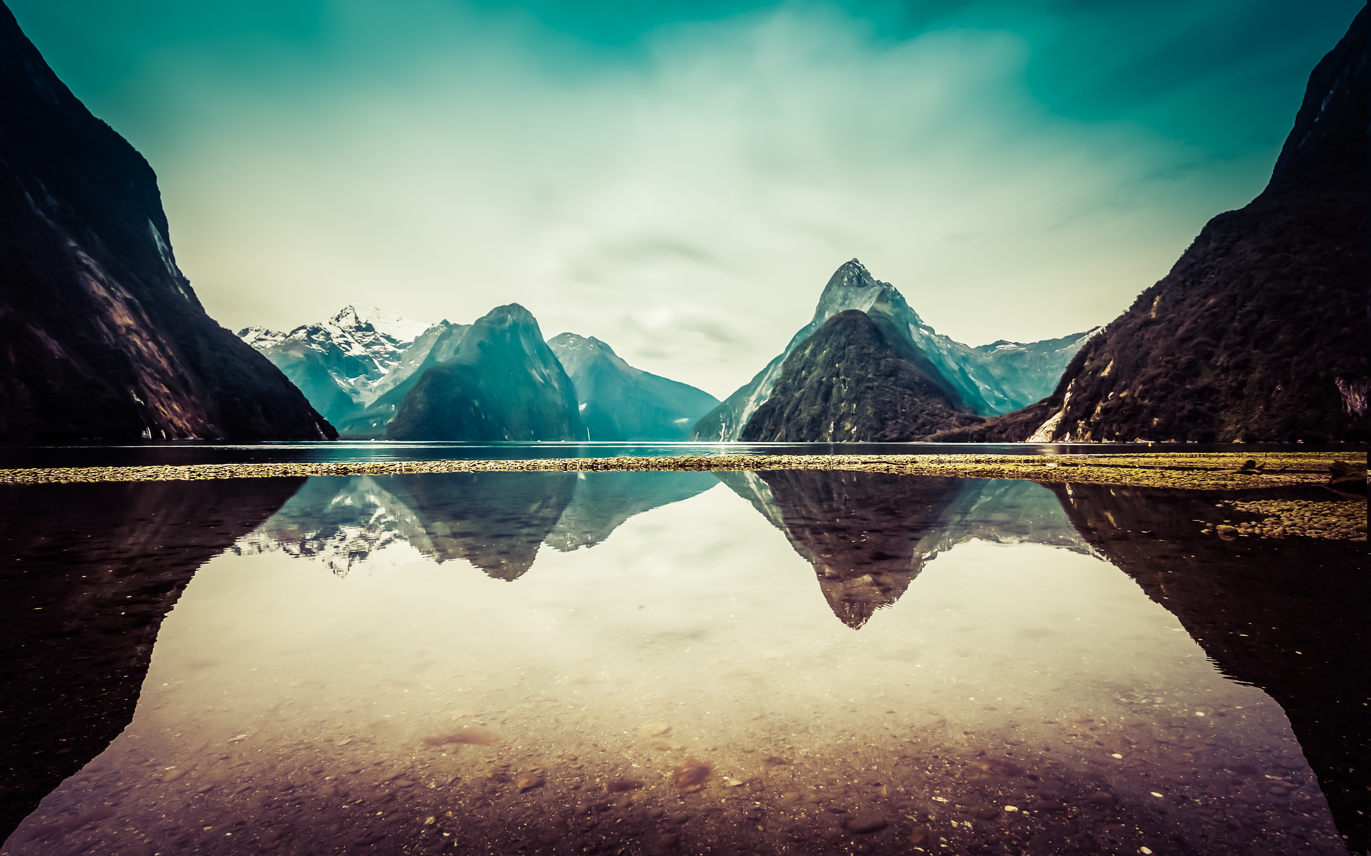 Milford Sound, New Zealand, Lake, Reflection, Clouds, Snow, Mountain, Landscape, Nature, Calm Wallpaper
