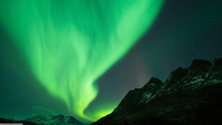 aurorae, Mountain, Nature, Landscape, Night, Stars, Sky, Green HD Wallpaper Desktop Background