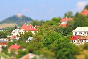 architecture, Town, House, Building, Landscape, Slovakia, Trees, Hill, Castle, Tilt Shift, Rooftops, Nature