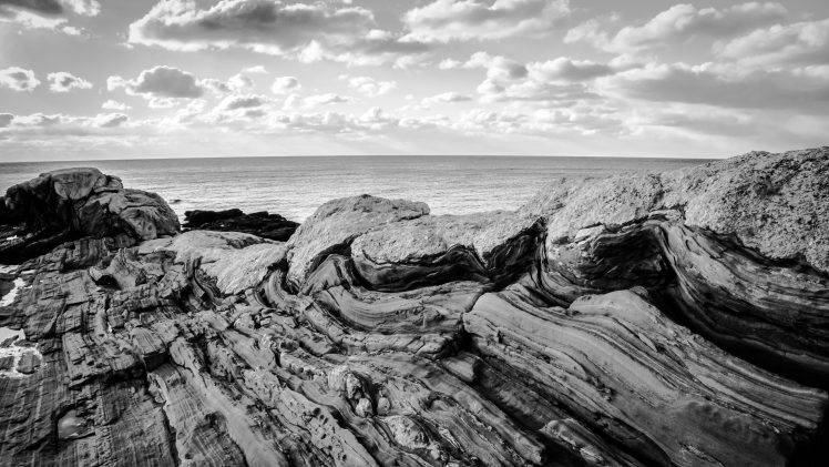 landscape, Maine, USA, Coast, Nature, Sea, Rock, Clouds HD Wallpaper Desktop Background