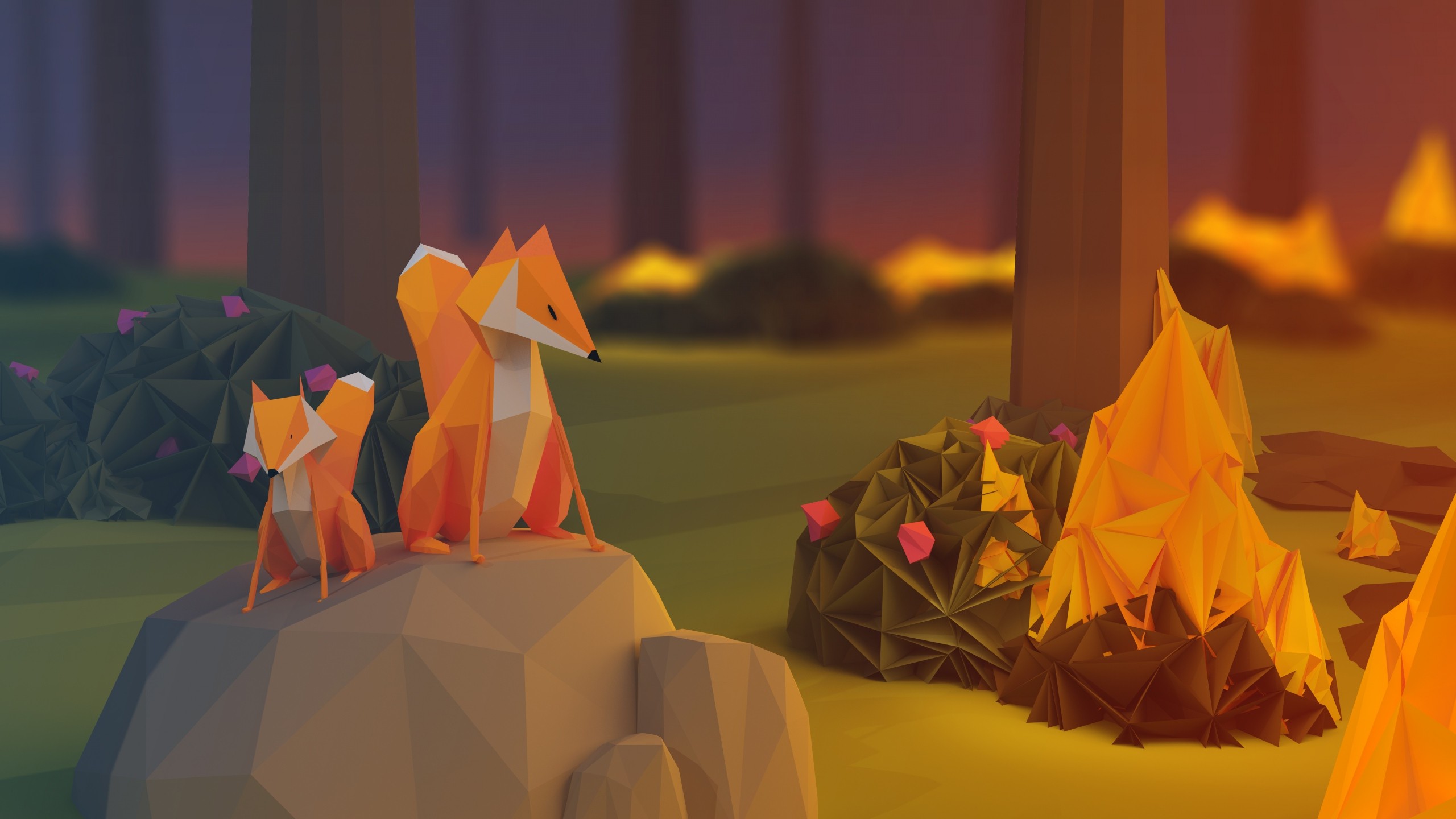 anime, Paper, Poly, Fire, Minimalism, Nature, Animals, Fox, Rock, Low Poly, Digital Art, Stones, Plants, Trees, Flowers, Baby Animals Wallpaper