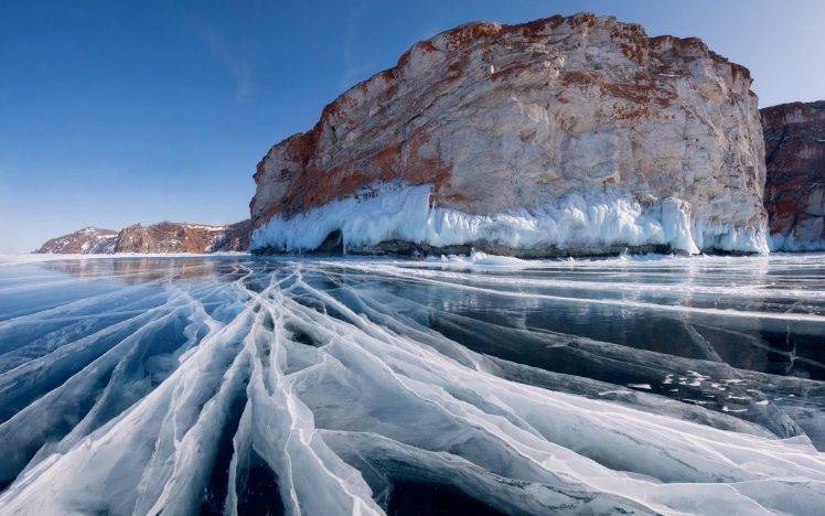 Lake Baikal, Ice, Landscape, Nature, Lake, Cliff HD Wallpaper Desktop Background