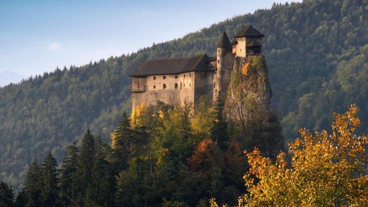architecture, Castle, Nature, Landscape, Trees, Forest, Slovakia, Fall, Rock, Hill HD Wallpaper Desktop Background