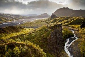 nature, Landscape, Iceland, River, Hill, Forest