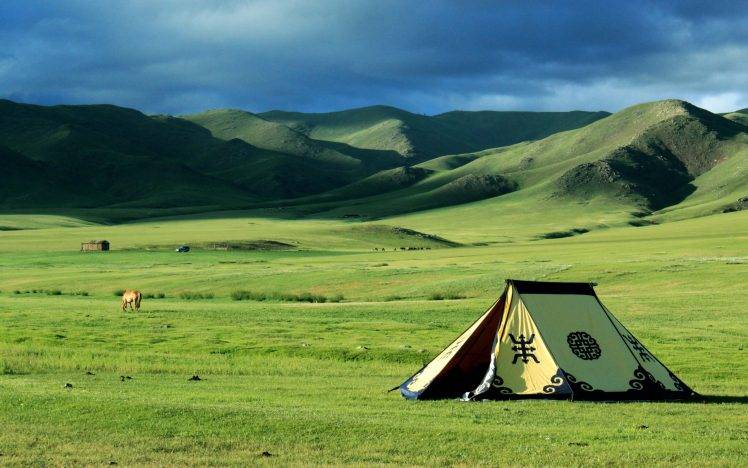 nature, Landscape, Mongolia, Tents, Steppe, Field, Hill HD Wallpaper Desktop Background