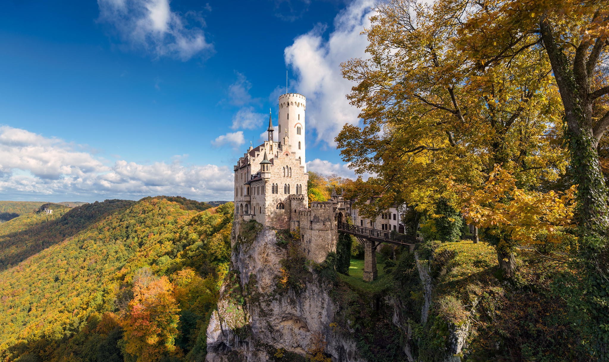 nature, Landscape, Architecture, Trees, Rock, Castle, Germany, Tower, Bridge, Forest, Fall, Clouds, Old Building Wallpaper