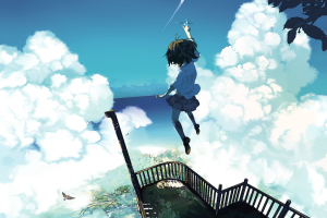 sky, Anime Girls, Sea, Clouds, Original Characters, Heights