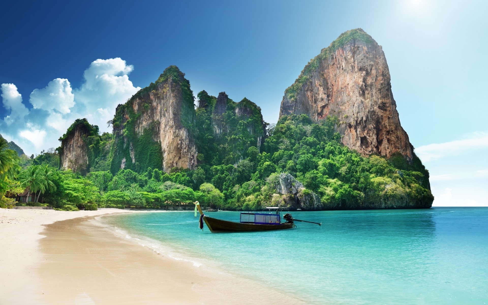 nature, Landscape, Beach, Hill, Boat, Thailand Wallpaper