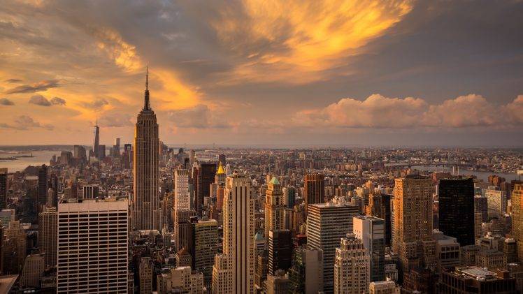 landscape, Clouds, City, Manhattan, Sunset, New York City HD Wallpaper Desktop Background