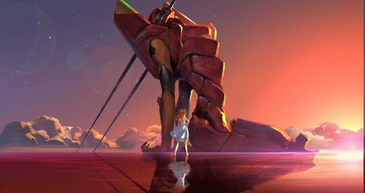 Neon Genesis Evangelion Asuka Langley Soryu Eva Unit 02 Water Reflection Clouds Stars Anime Wallpapers Hd Desktop And Mobile Backgrounds