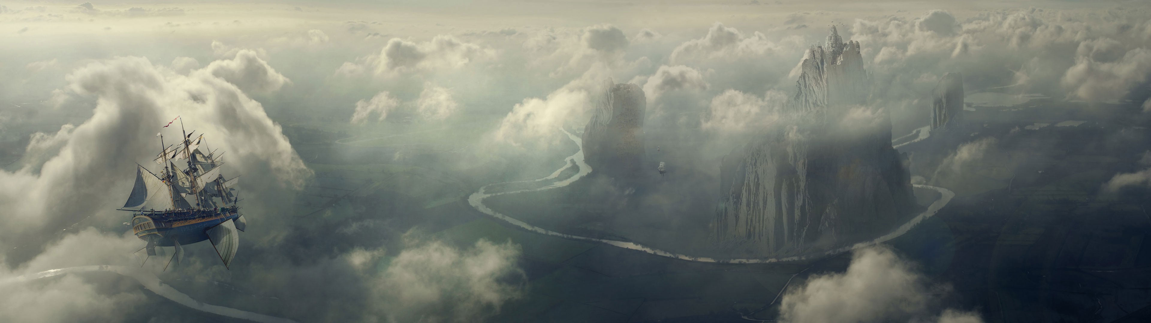 airships, Digital Art, Artwork, Fantasy Art, Clouds, Landscape Wallpaper